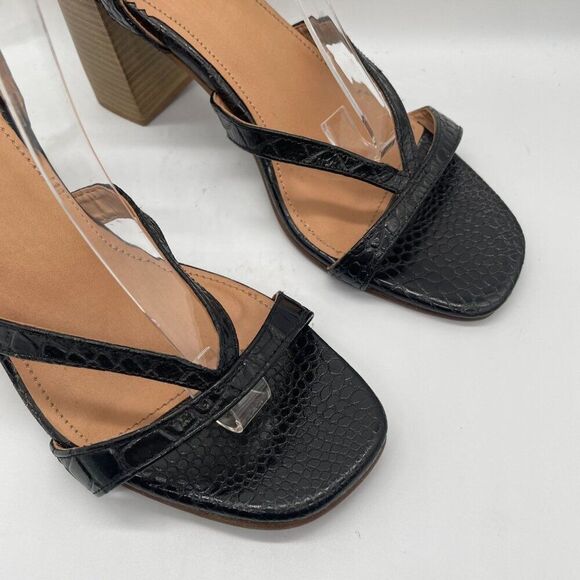 Crevo Kaitlin Black Croc Leather Block Heel Sandals Open Toe Sz 9.5 Memory Foam - Picture 6 of 14